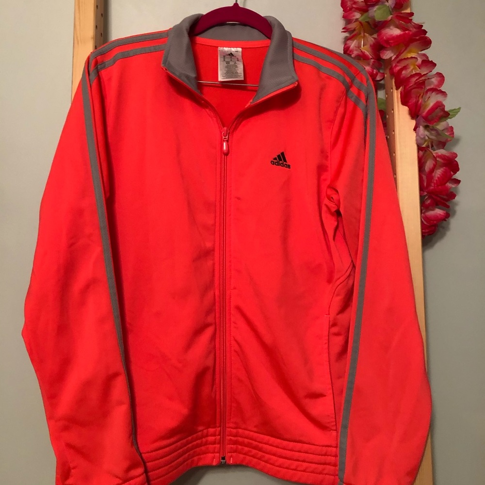 Orange/pink with gray Adidas track jacket